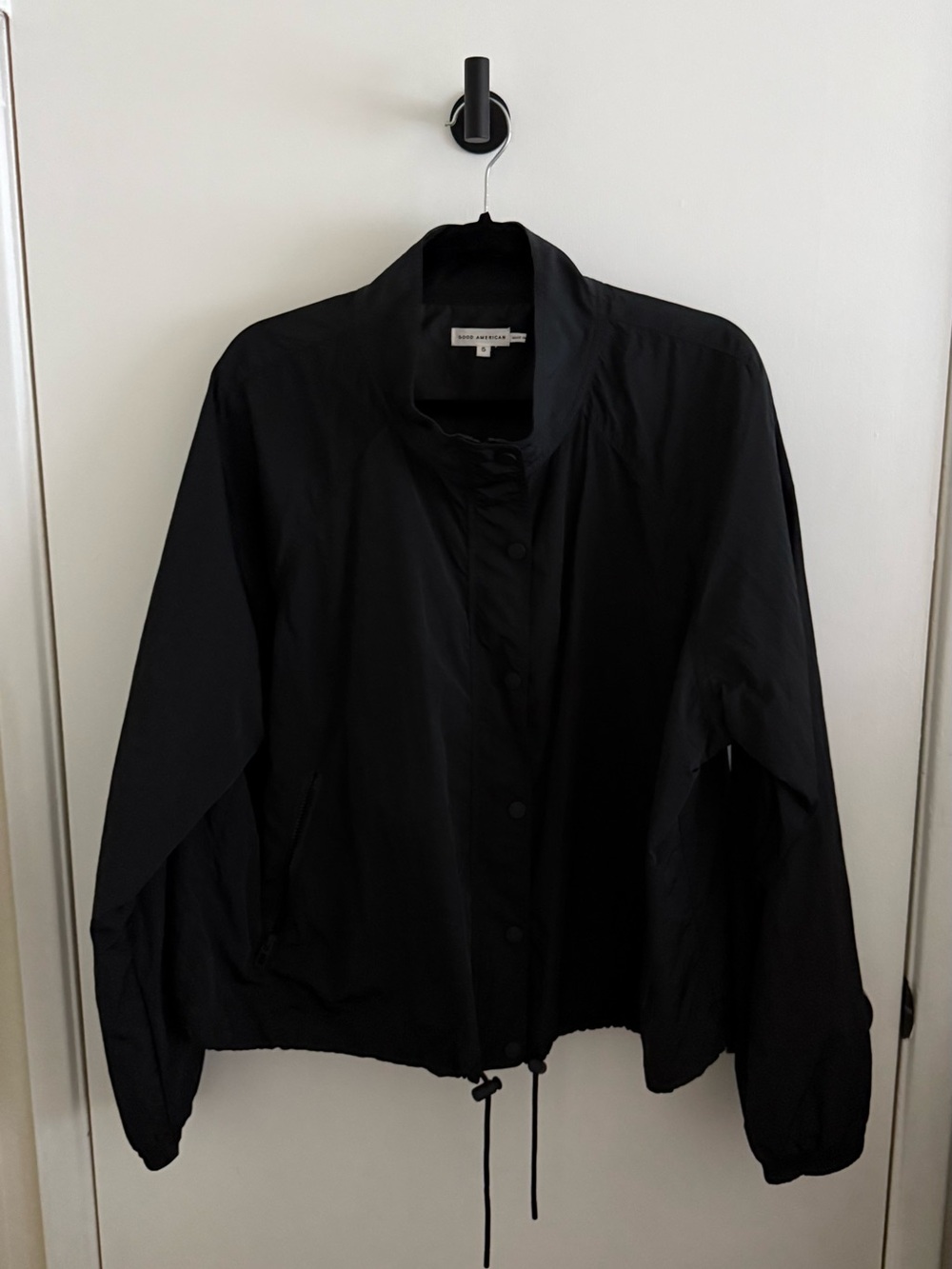 Good American Shine Track Jacket Black Nylon Windbreaker Coat 2XL NWOT